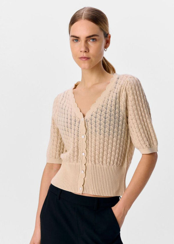 Object Short Knit Cardigan in Sand