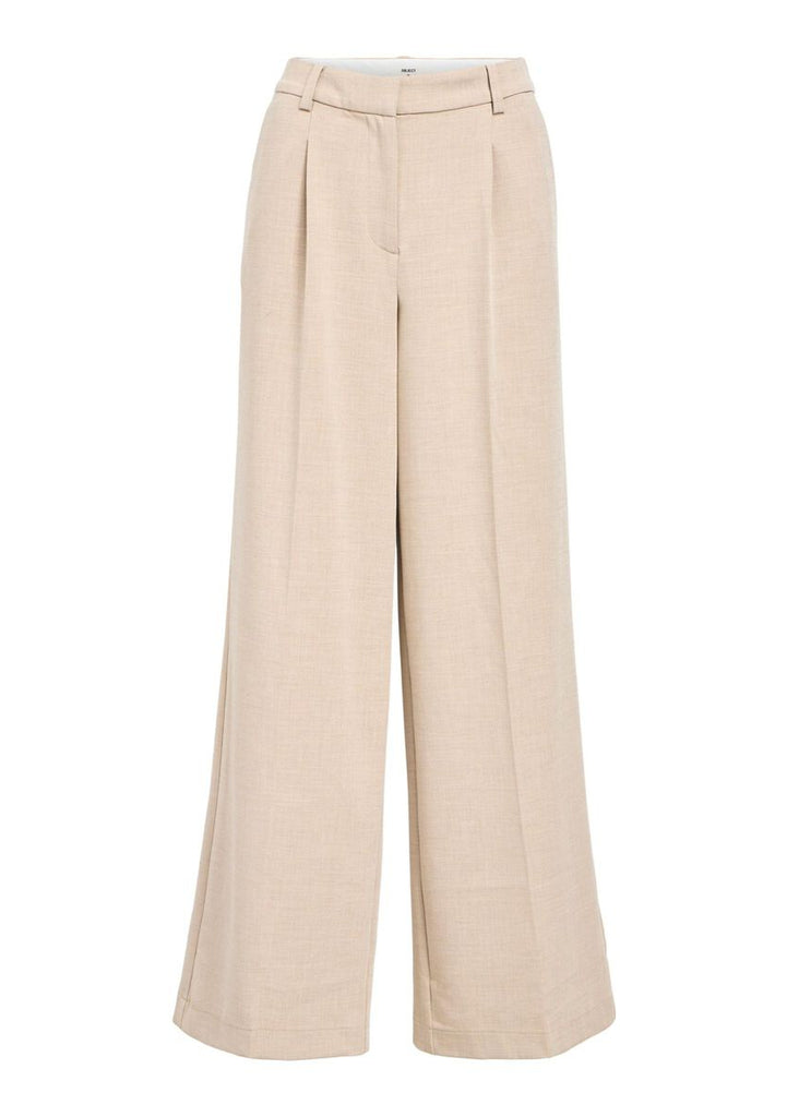 Beige wide-leg pants on a white background