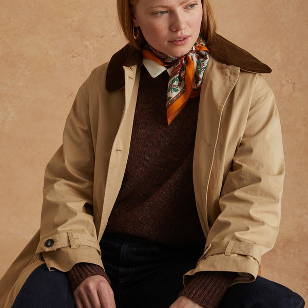 YERSE Long Collared Raincoat In Camel