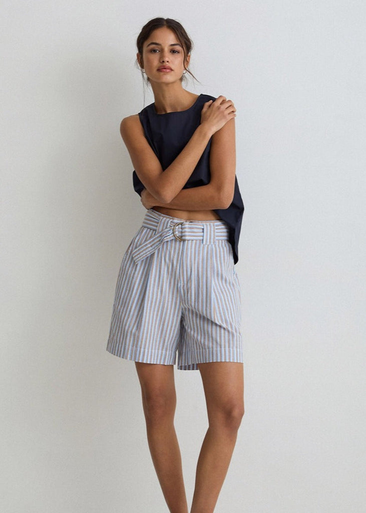 YERSE Stripped Cotton Shorts Blue