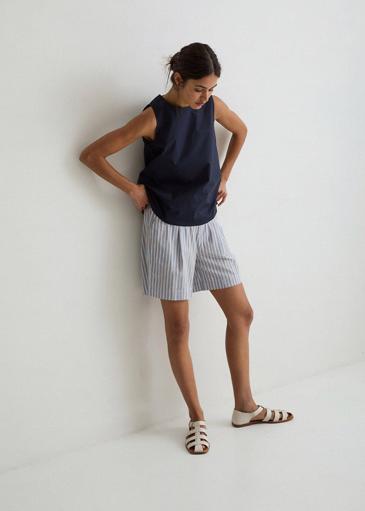 YERSE Stripped Cotton Shorts Blue