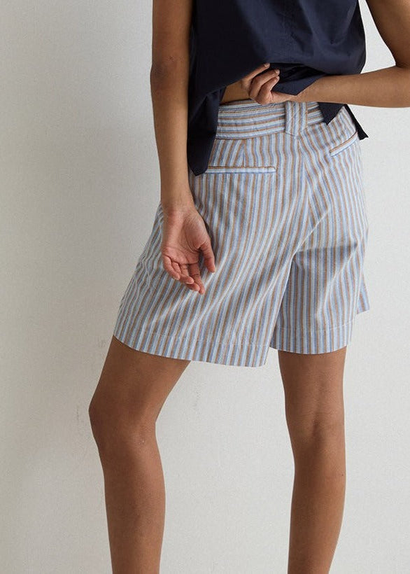 YERSE Stripped Cotton Shorts Blue