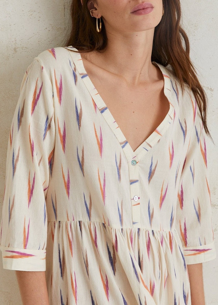 YERSE LONG PRINT DRESS ECRU