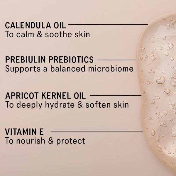 Skincare product with ingredients listed on a beige background