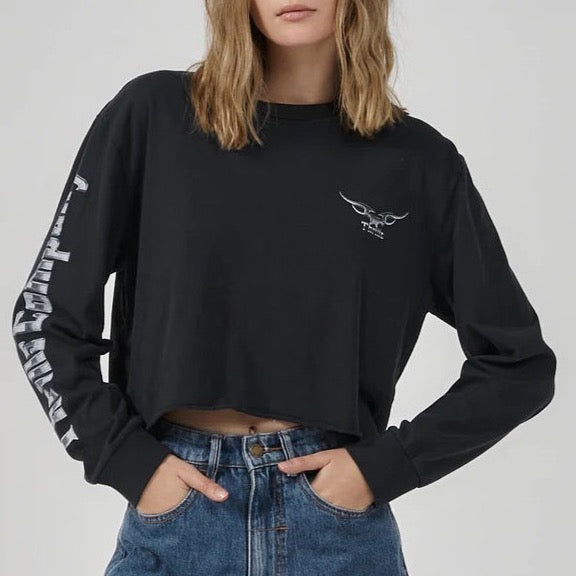 Thrills Iron Eagle LS Merch Super Crop Tee - Twilight Black