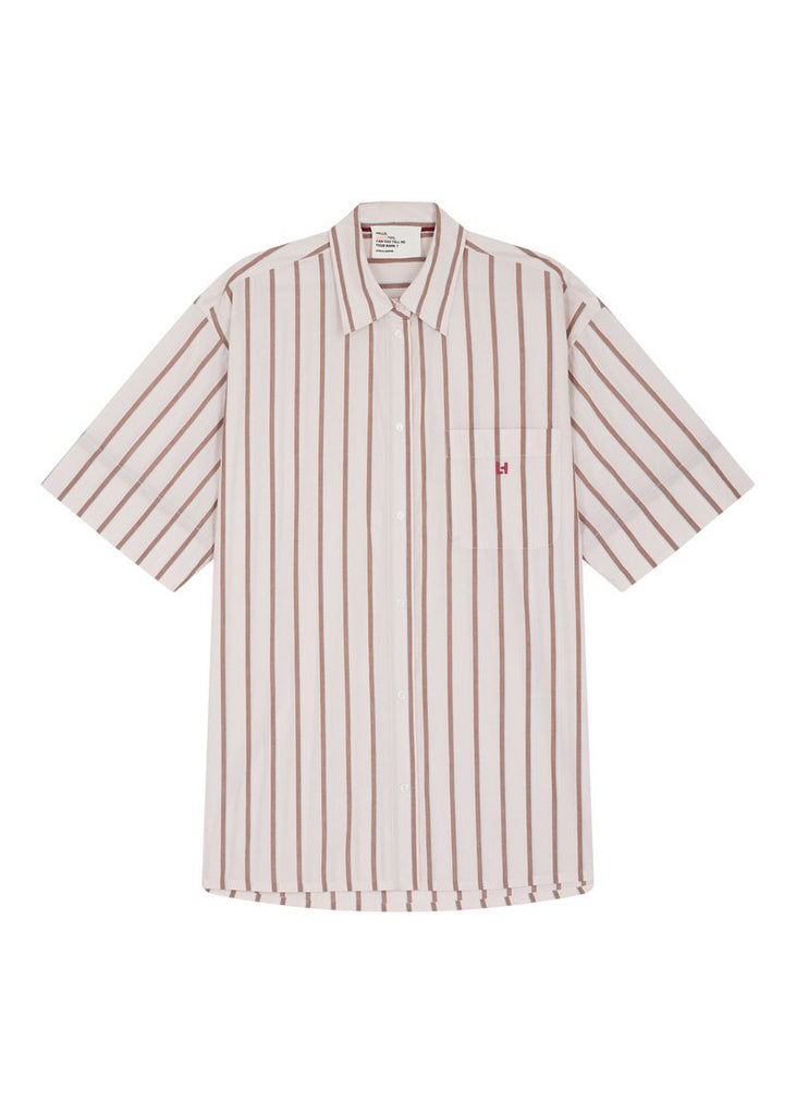 Striped shirt with a small logo on a white background