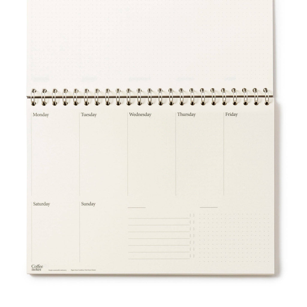 Weekly planner with days of the week on a white background