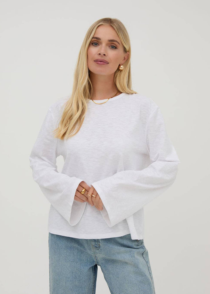 Celine White Cotton Jersey Long Sleeve Top 