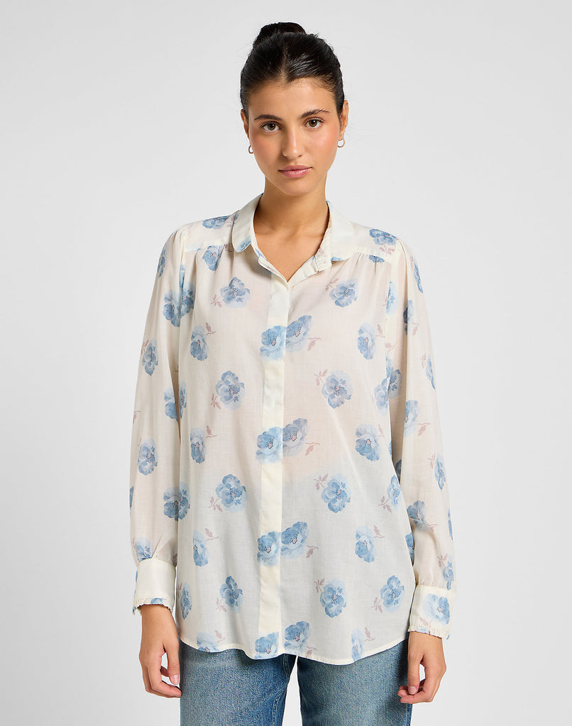 Lee Shirred Blouse in Shy Blue Floral