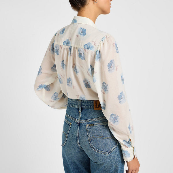 Lee Shirred Blouse in Shy Blue Floral