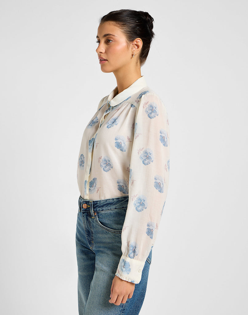 Lee Shirred Blouse in Shy Blue Floral