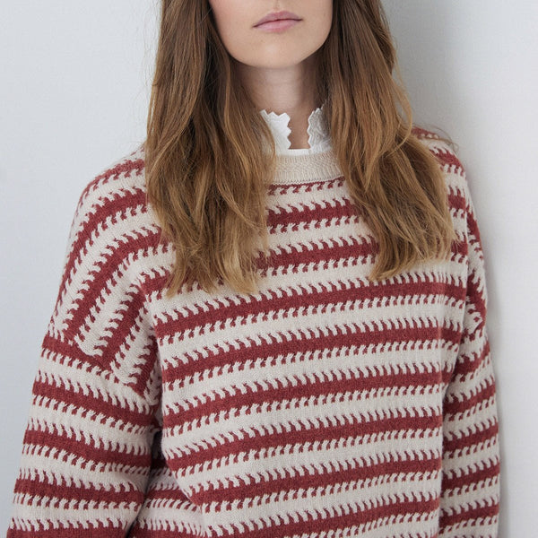  Wool Sweater Striped Print in Terracota