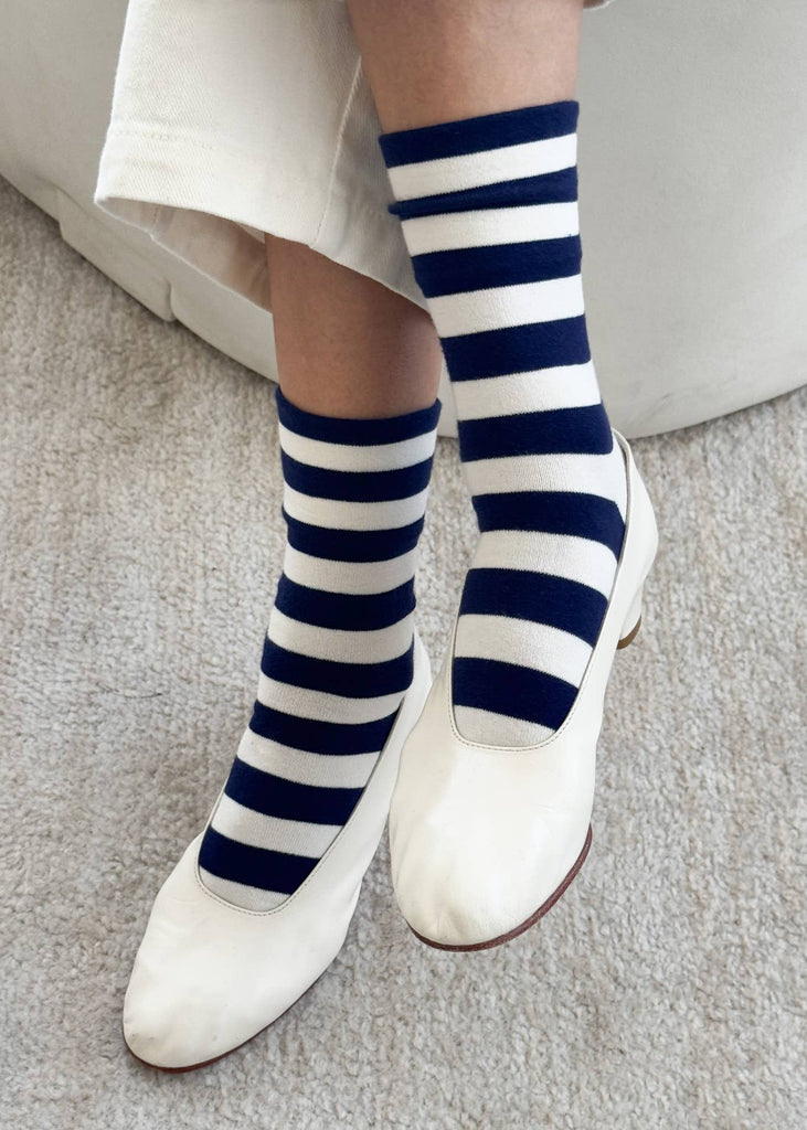 Le Bon Shoppe Wally Socks Wide Navy Stripe