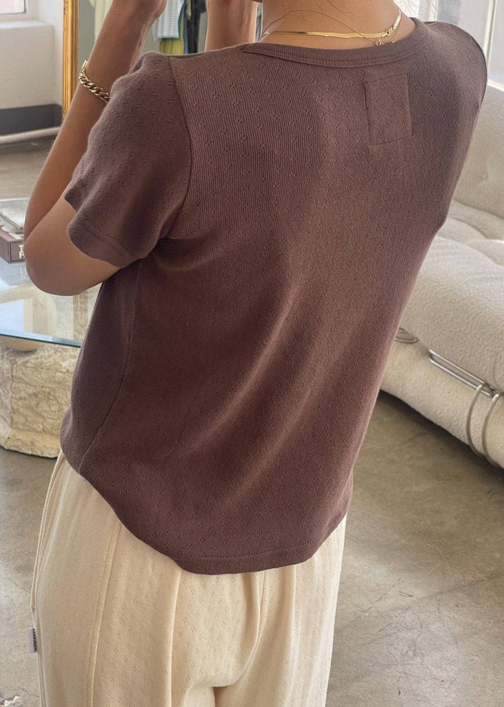 Le Bon Shoppe Pointelle Babe Tee in Chocolate