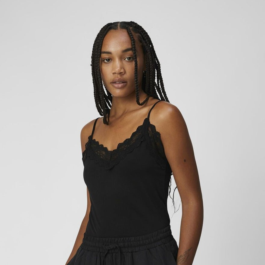 OBJECT Lace Sleeveless Top in Black