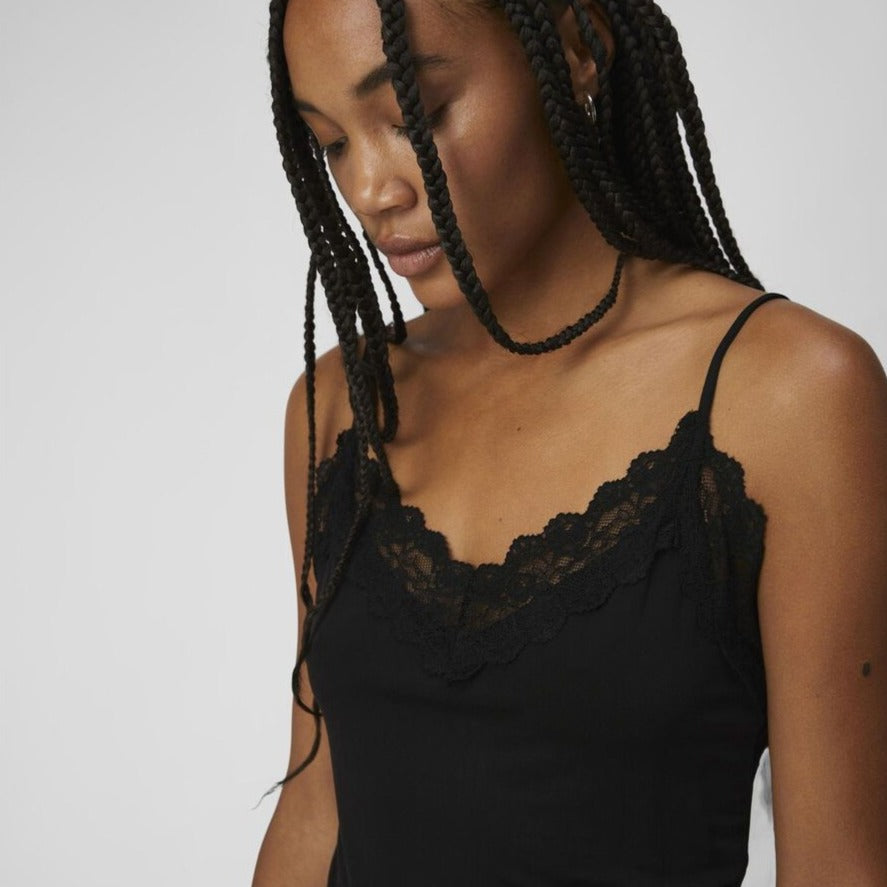 OBJECT Lace Sleeveless Top in Black