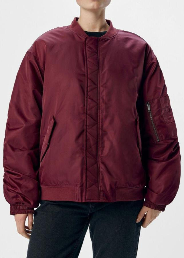 Oversized Bomber Jacket in Burgundy