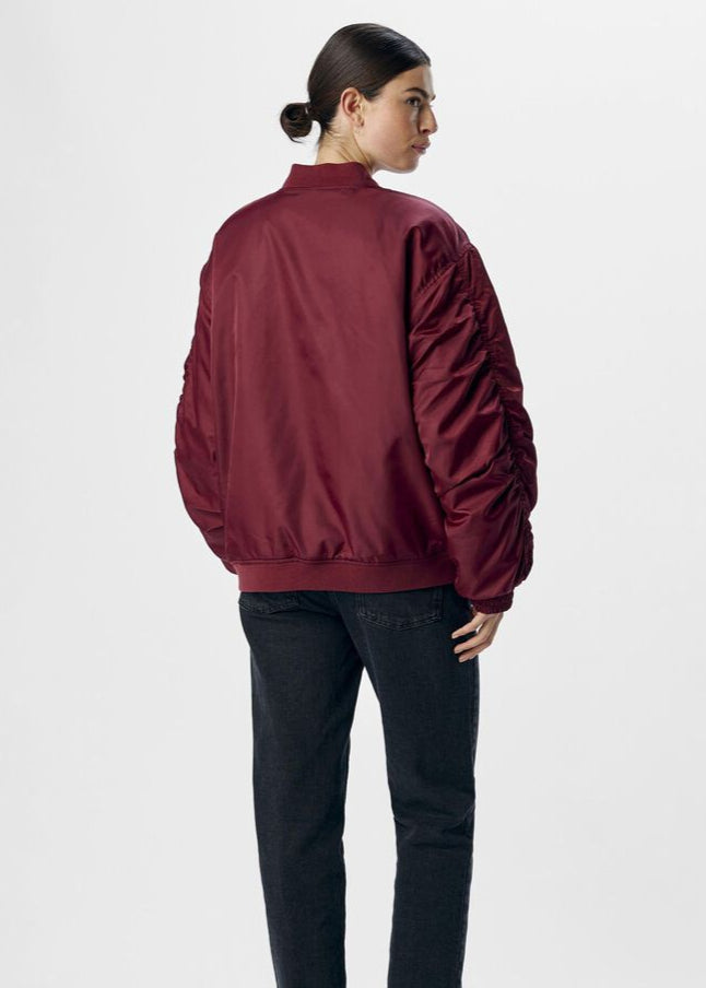 Oversized Bomber Jacket in Burgundy