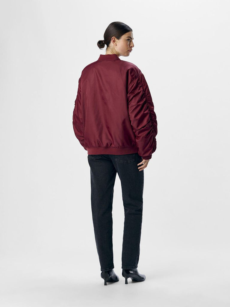 Oversized Bomber Jacket in Burgundy