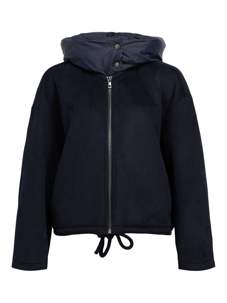 Black jacket with a hood on a white background
