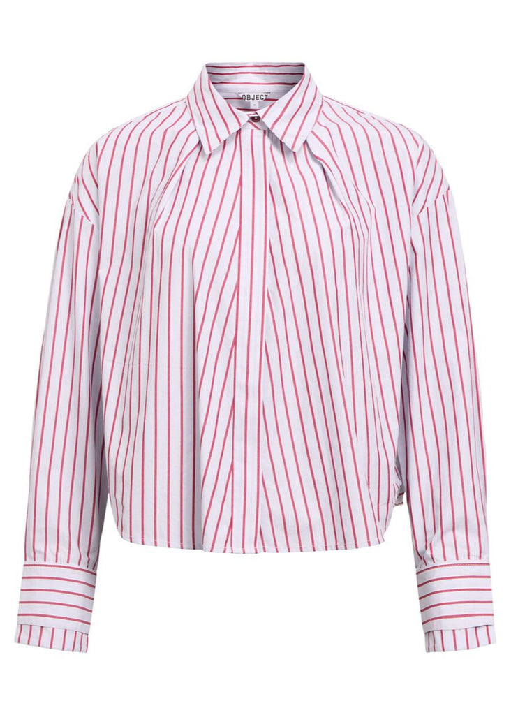 Pink and white striped shirt on a white background