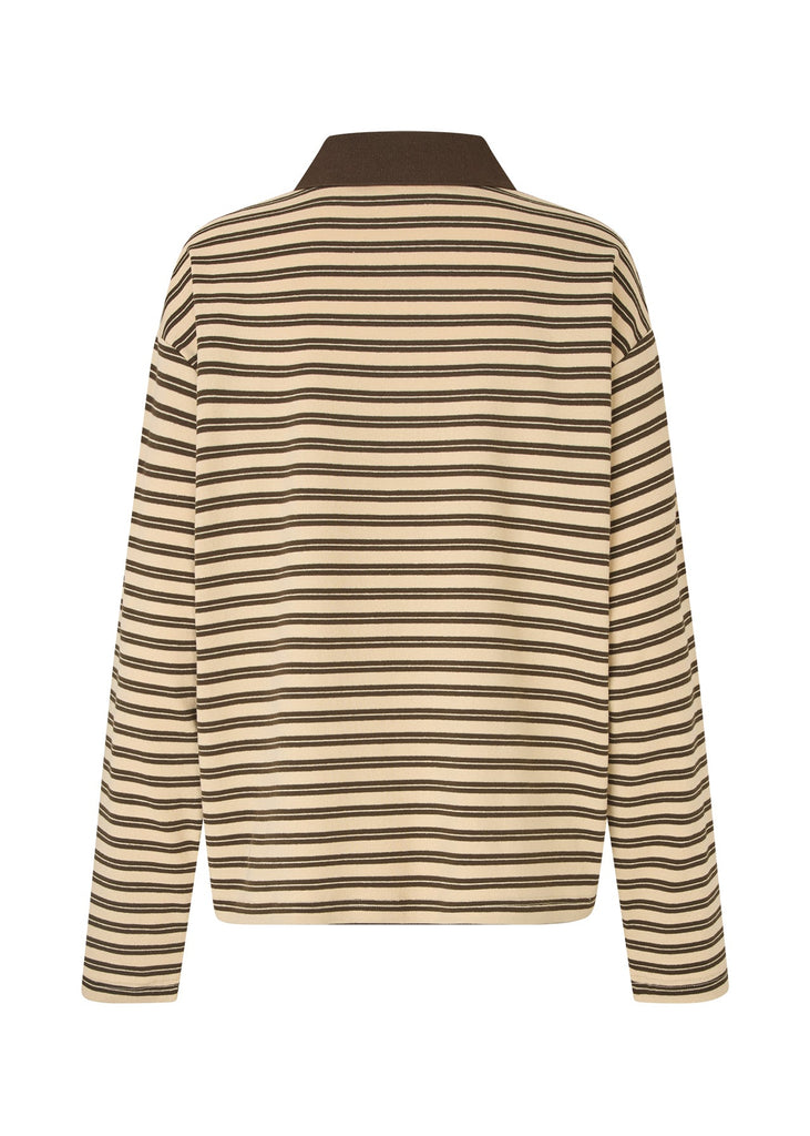 Striped sweater with a high collar on a white background