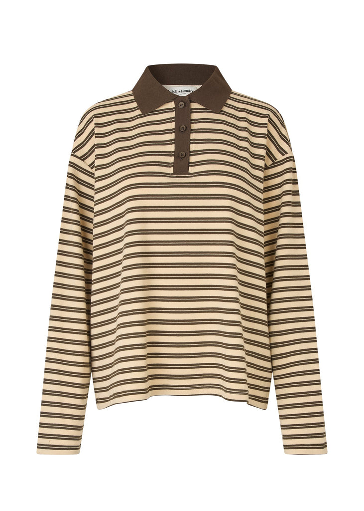 Striped long-sleeve shirt with a collar on a white background