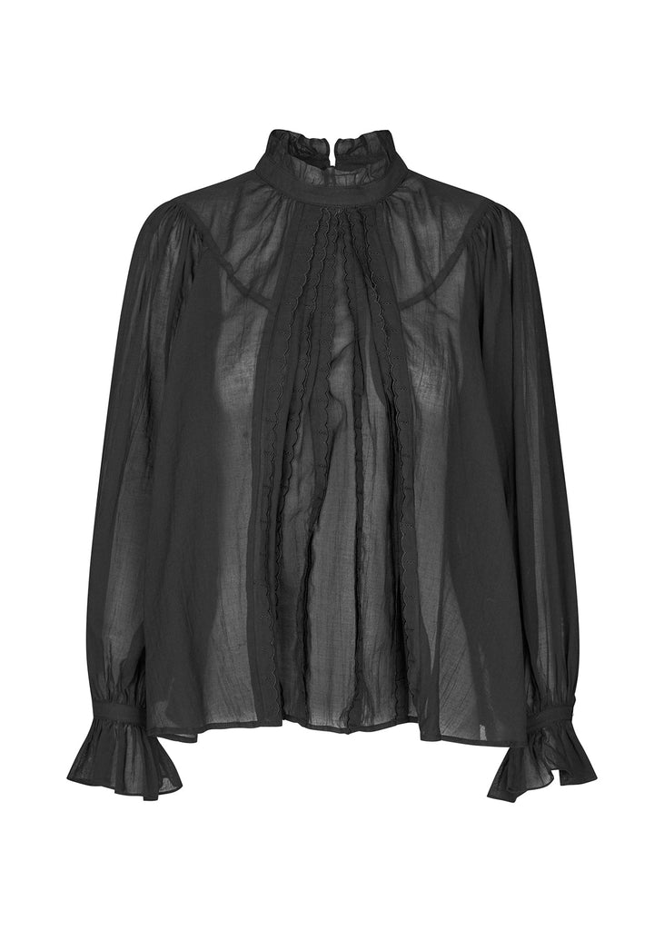 Black sheer blouse on a white background