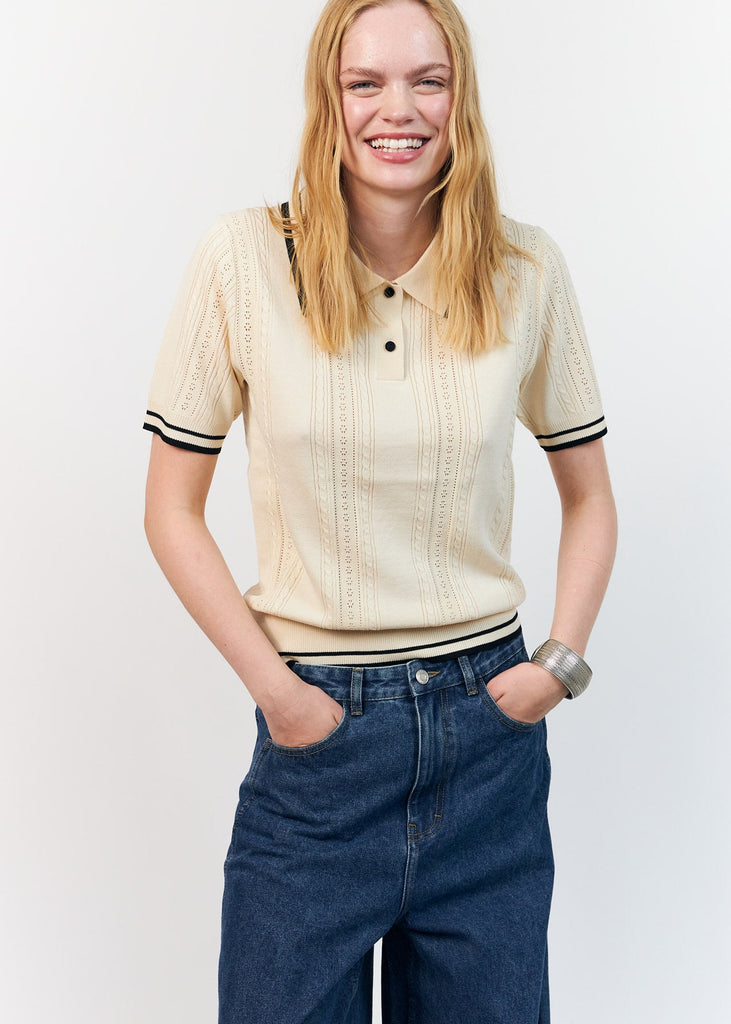  Lolly's Laundry Andrea Polo is a feminine and elegant knitted polo made from a soft and lightweight knit 