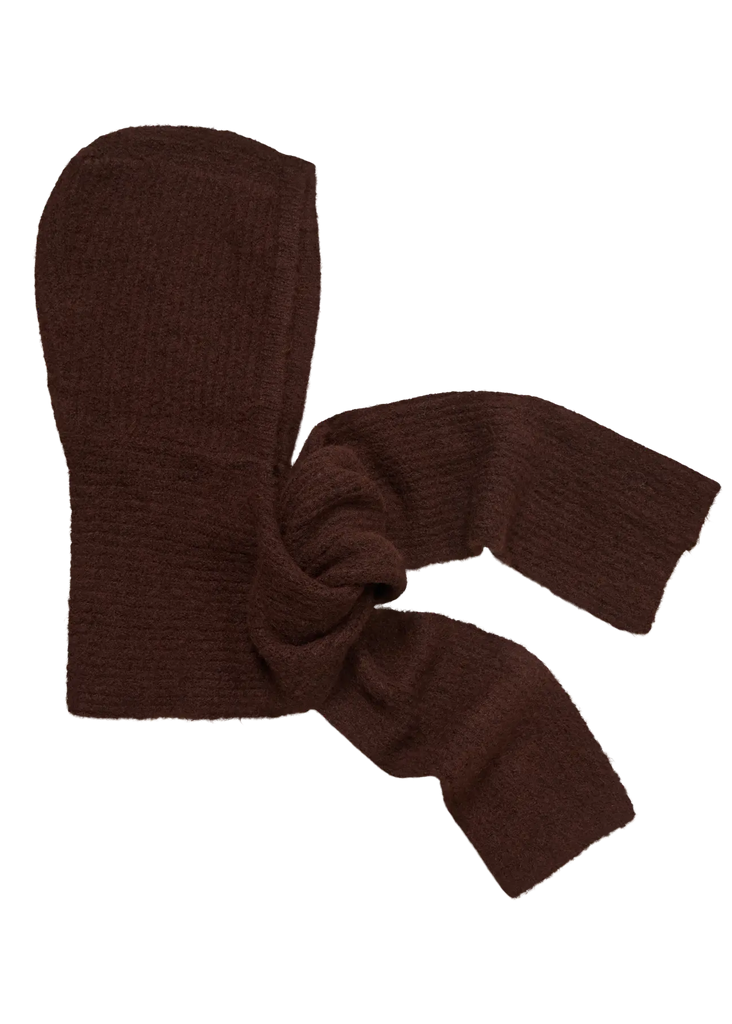Brown knitted scarf on a white background