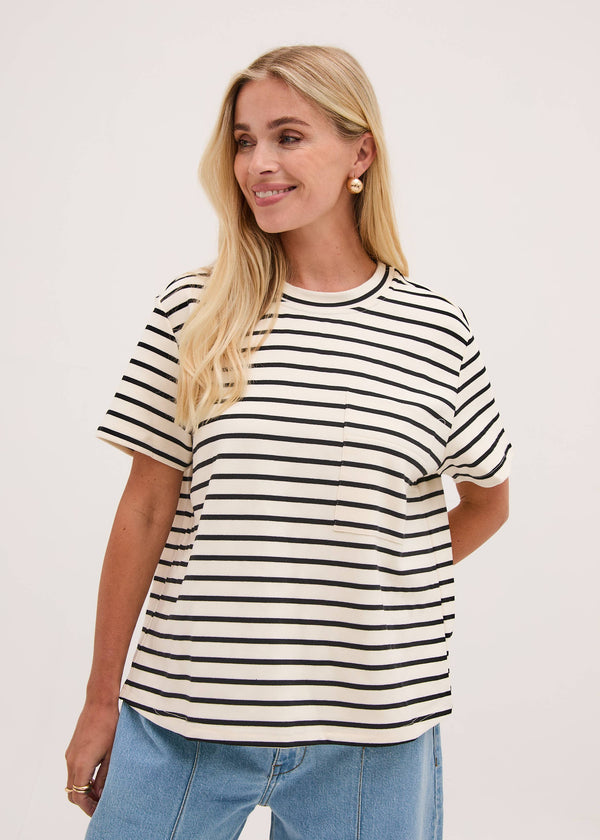 Ennis Black & White Pocket T-Shirt: White & Black Stripe 