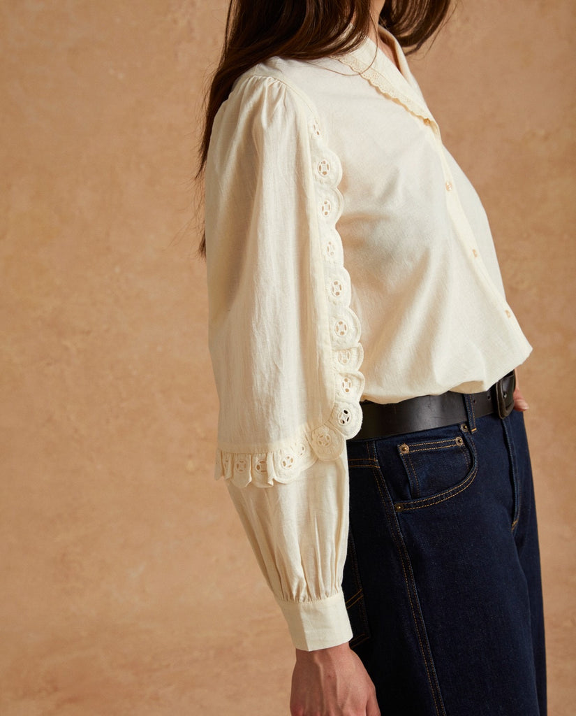 YERSE Cotton Shirt Embroidery in Vanilla