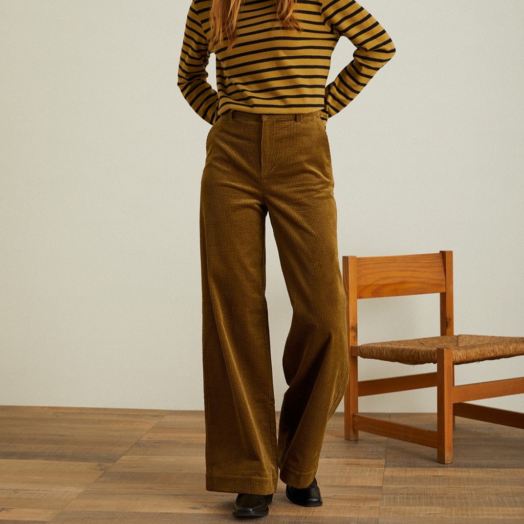 YERSE Wide Leg Corduroy Trousers in olive