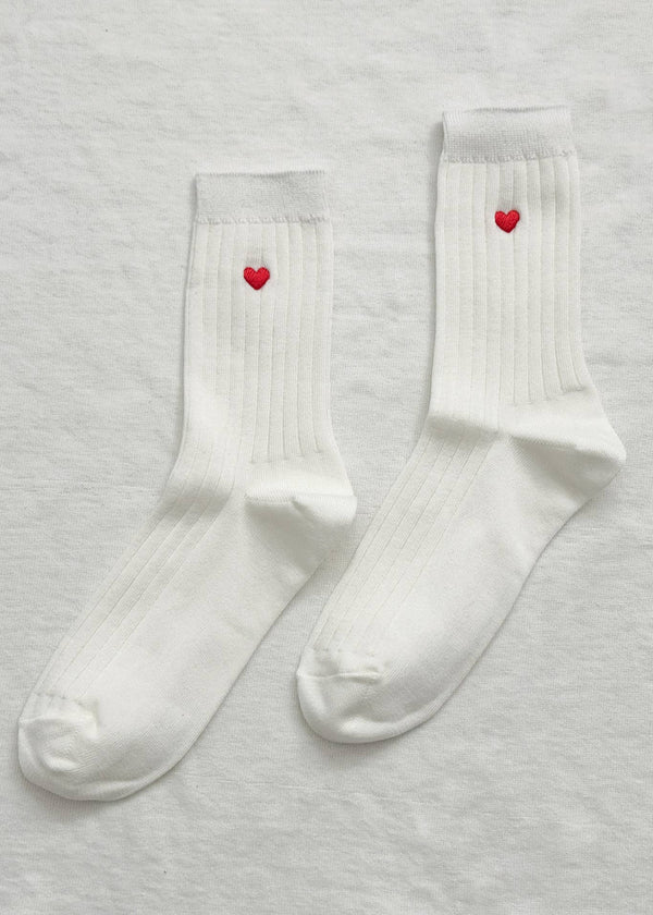 Embroidered Her Socks Classic White + Heart 