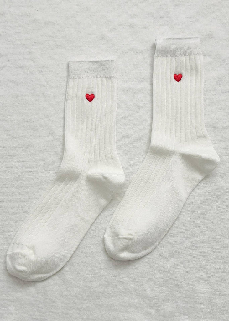 Embroidered Her Socks Classic White + Heart 