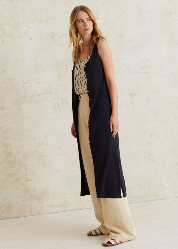 YERSE Long Cardigan with Buttons In Navy