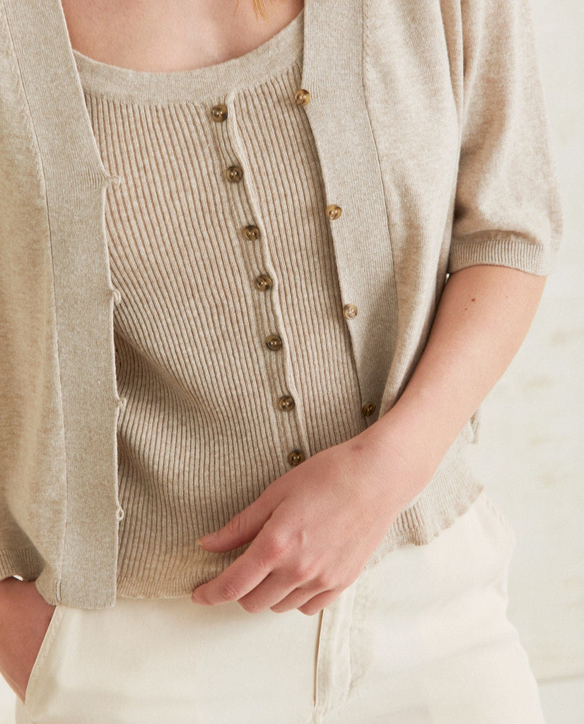 YERSE Ribbed Top With Buttons in Beige
