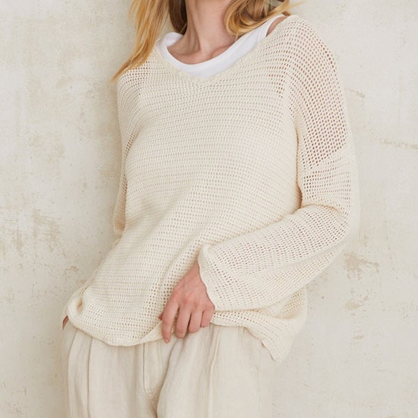 YERSE Pointelette Cotton Sweater Natural