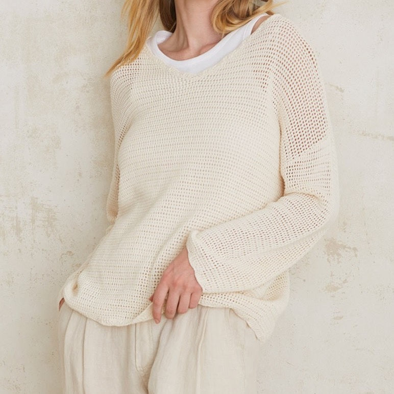 YERSE Pointelette Cotton Sweater Natural