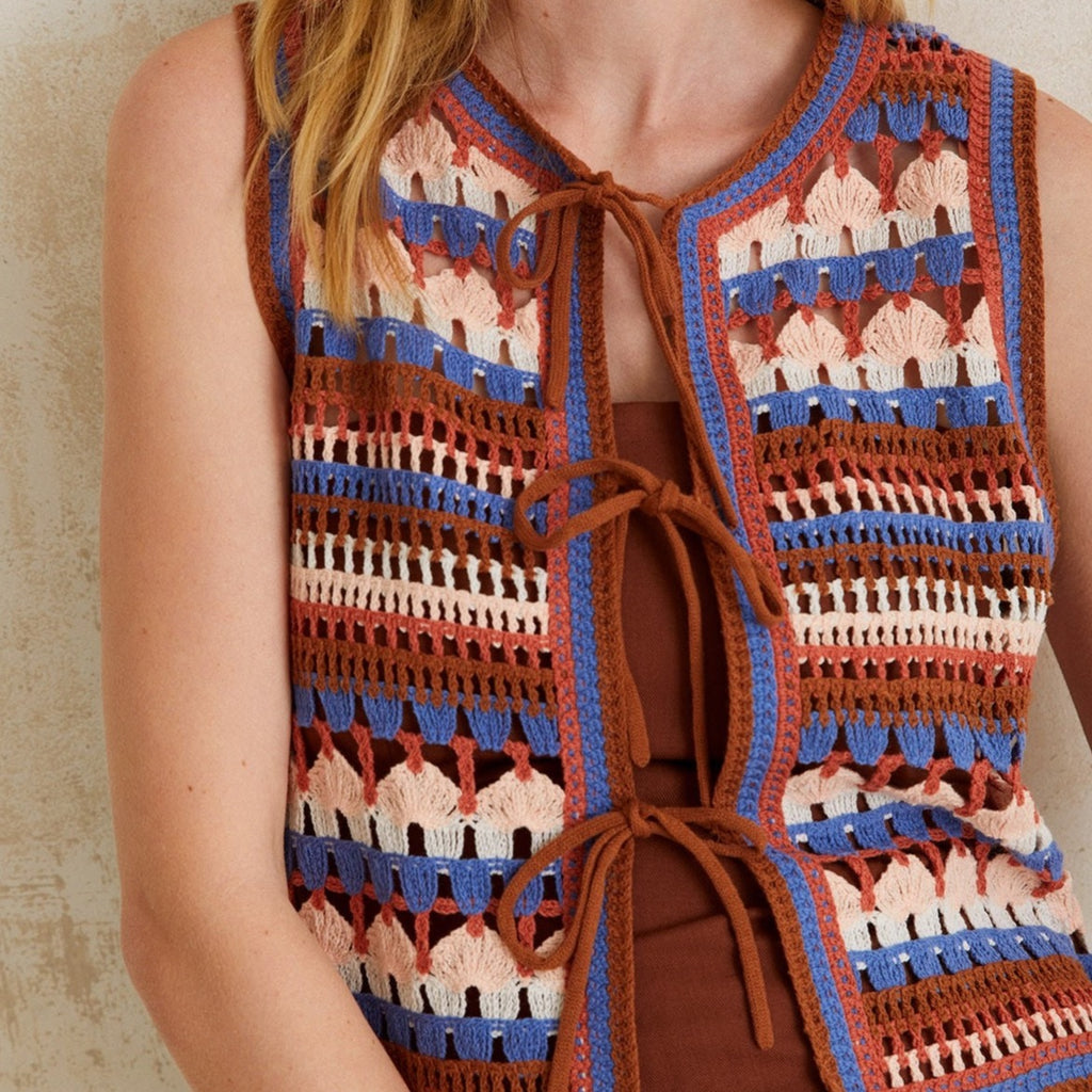 YERSE Multicolour Crochet Vest In Tile