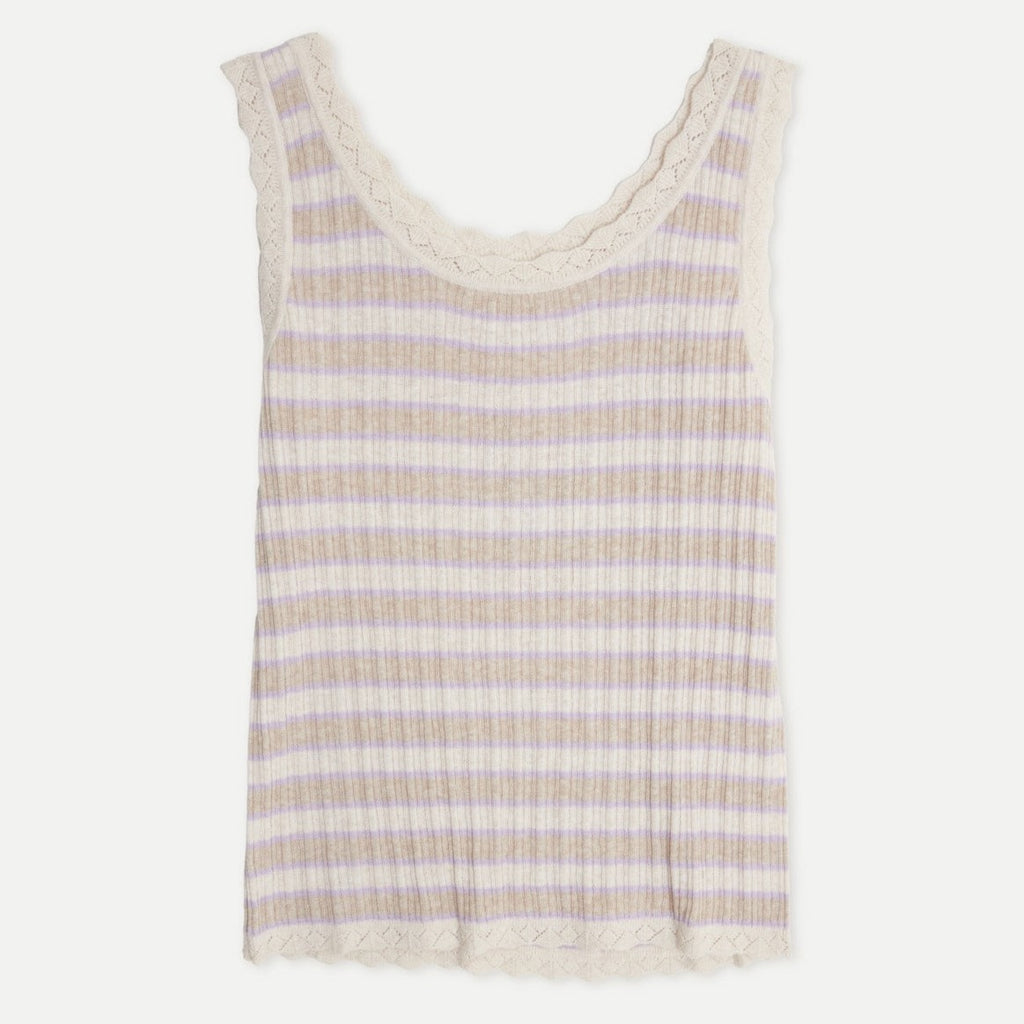 YERSE Knit Top Embroidery In Natural and Lilac Stripes