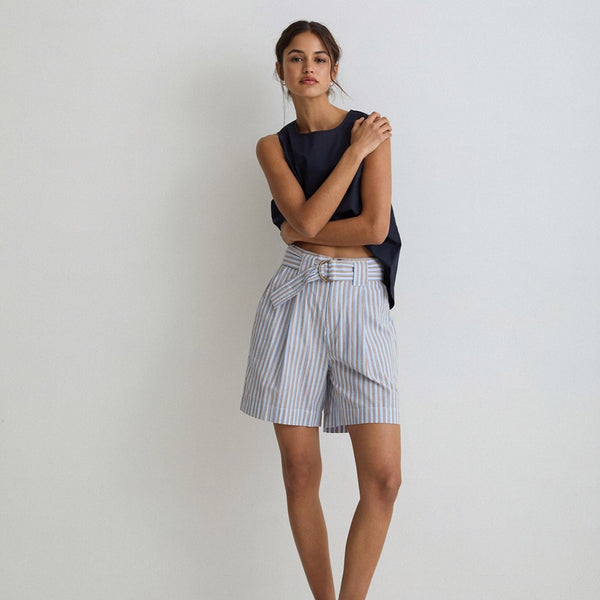 YERSE Stripped Cotton Shorts Blue