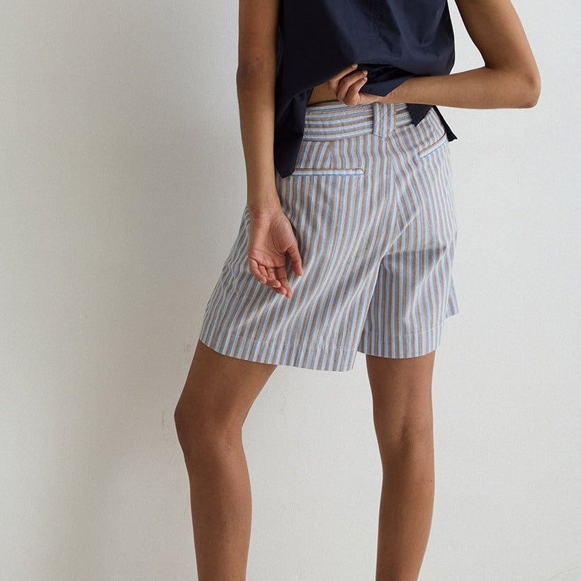 YERSE Stripped Cotton Shorts Blue