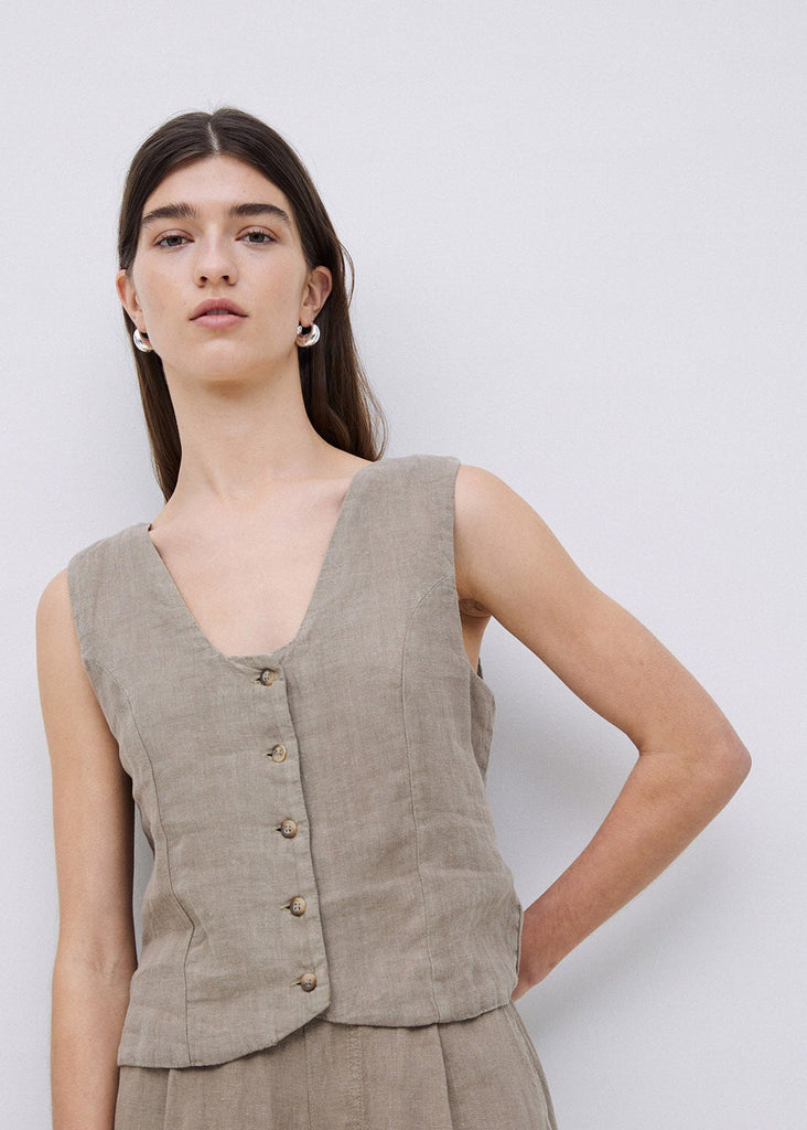 Khaki 100% Linen Vest