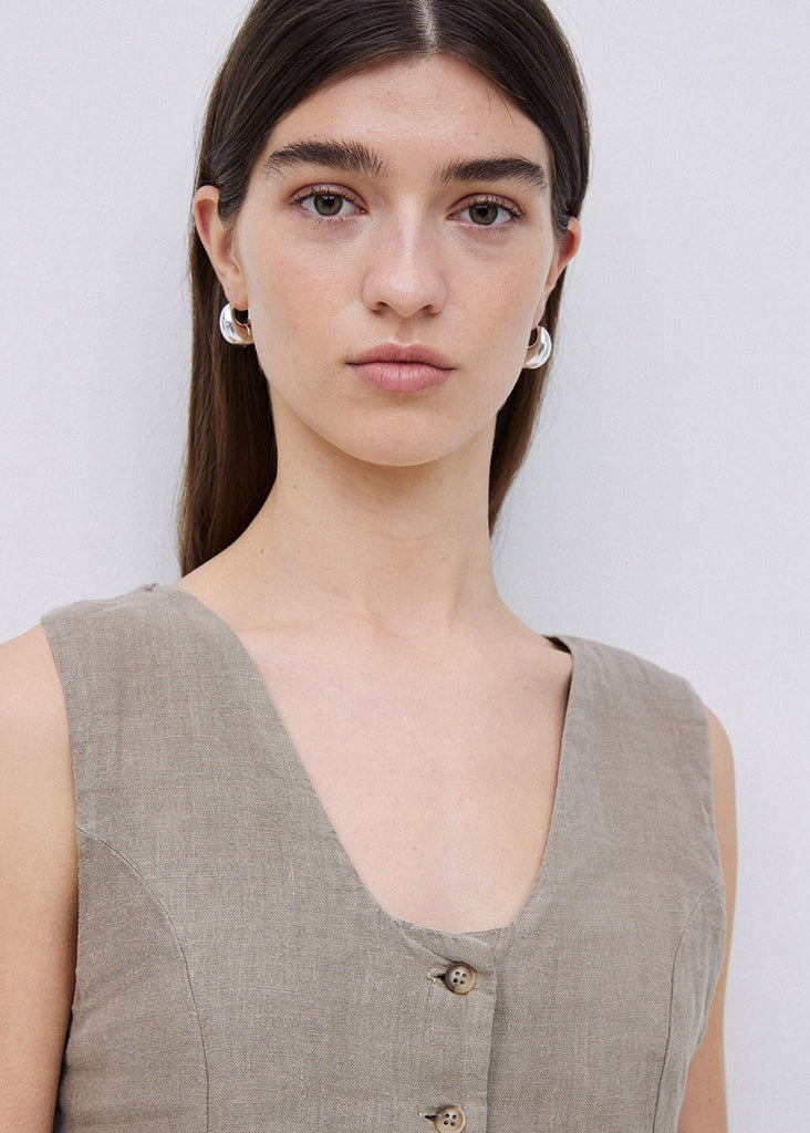 Khaki 100% Linen Vest