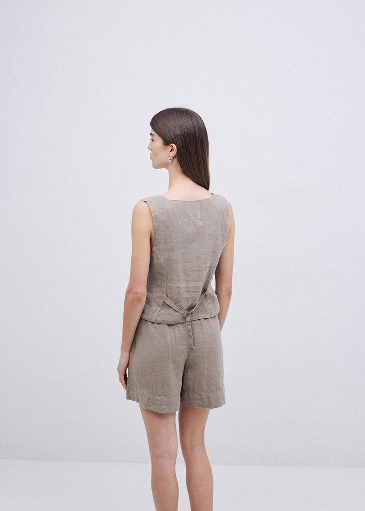 Khaki 100% Linen Vest