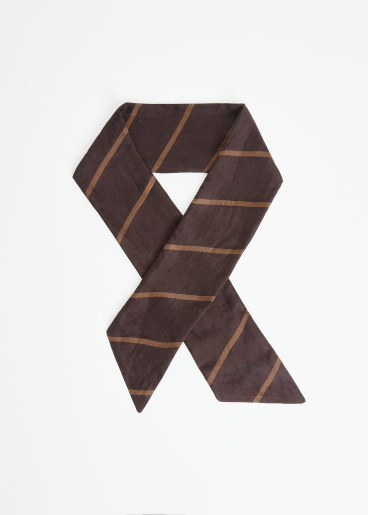 Brown scarf with gold stripes on a white background