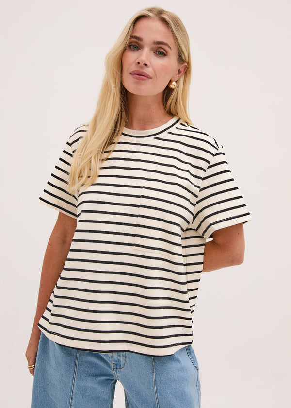 Ennis Black & White Pocket T-Shirt: White & Black Stripe 