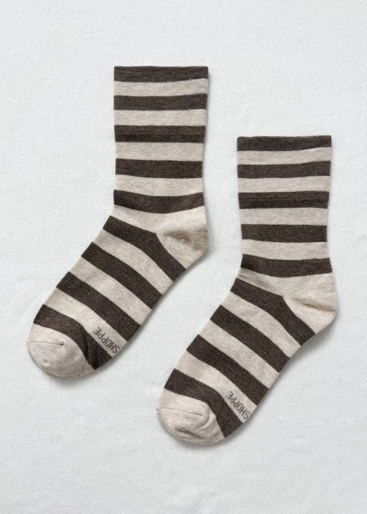 Pair of striped socks on a white background