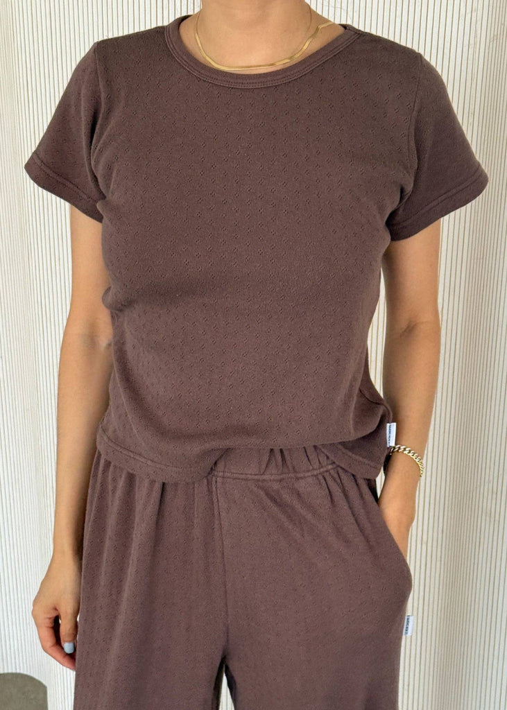 Le Bon Shoppe Pointelle Babe Tee in Chocolate